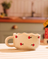 Alamkari India Ceramic Scalloped Edge Cherry Blossom Cup